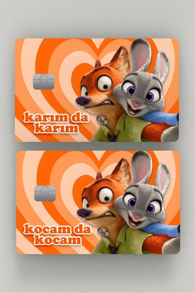 Sevgili Özel Seri Zootropolis Kocam & Karım Kart Kaplama Etiketi