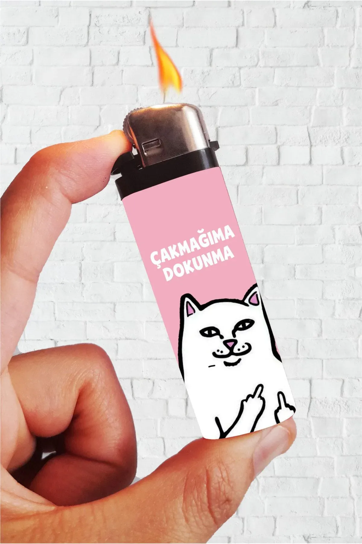 Pembe Kedi Çakmağıma Dokunma Full Kaplamalı Çakmak