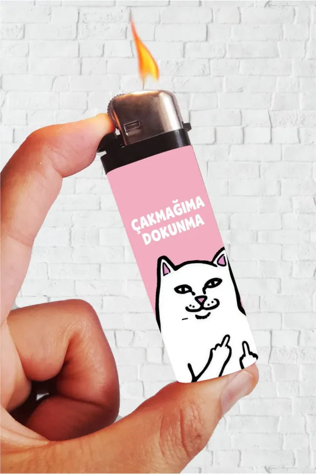 Pembe Kedi Çakmağıma Dokunma Full Kaplamalı Çakmak