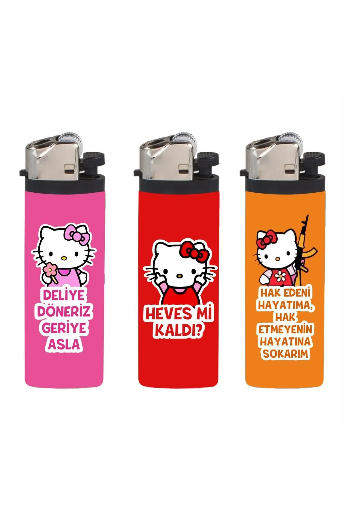 3 Adet Hello Kitty Replik Kaplamalı Çakmak