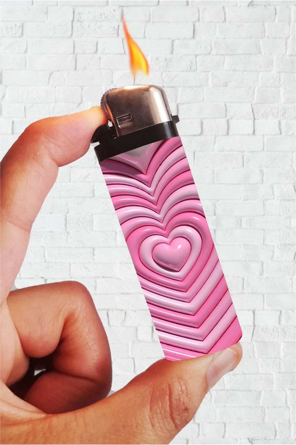 3D Pembe Kalp Full Kaplamalı Çakmak(