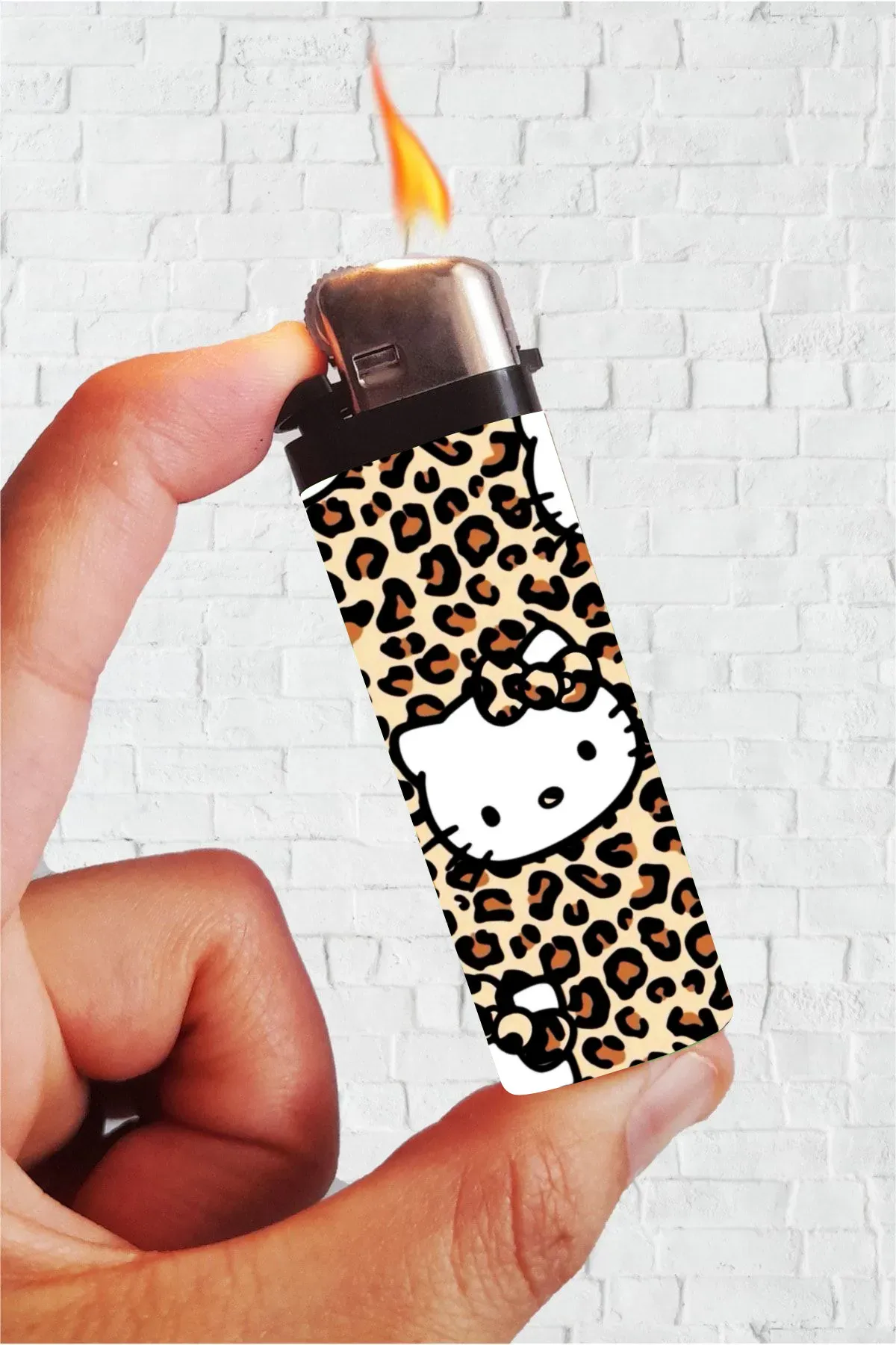 Hello Kitty Leopar Kahverengi  Full Kaplamalı Çakmak